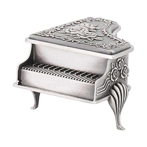 Piano Shaped Jewelry Box, Rose Carved Zinc Alloy Case | Piano shaped zinc alloy jewelry box with rose flower carving for rings, earrings and necklaces