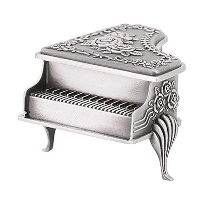 Piano Shaped Jewelry Box, Rose Carved Zinc Alloy Case | Piano shaped zinc alloy jewelry box with rose flower carving for rings, earrings and necklaces