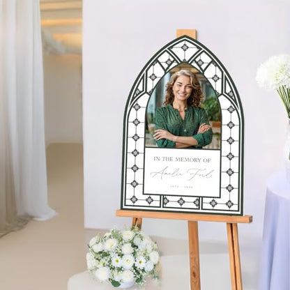 Stained Glass In Loving Memory Sign - Custom Funeral Welcome Sign with Photo - Personalized Memorial Keepsake - color: Sign 14