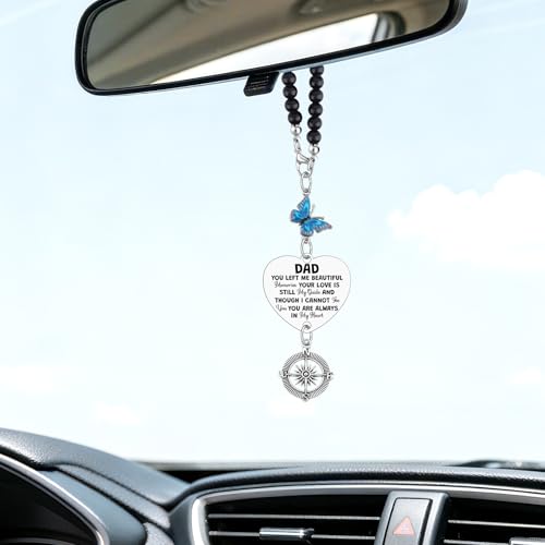 Heigebi Memorial Gifts for Loss of Dad Memorial Car Charm Mirror Hanging Accessories in Memory of Daddy Remembrance Keepsake for Daughter Son Loss of Father Sympathy Rearview Mirror Hanging Pendant
