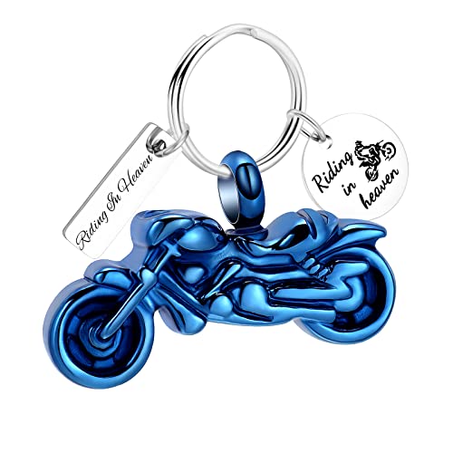Yinplsmemory Cremation Jewelry Motorcycle Urn Keychain for Ashes Keepsake Urn Key Ring for Human/Pet Ashes Holder - color: Blue