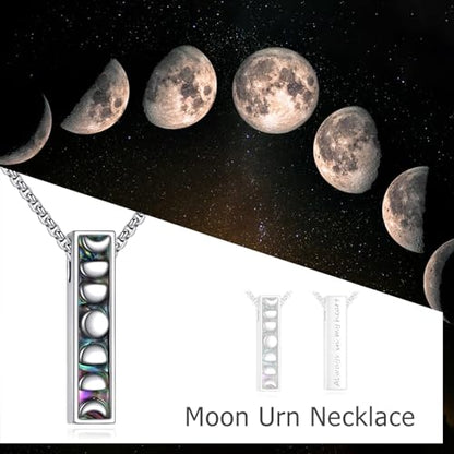 Cremation Urn Necklace for Ashes 925 Sterling Silver Moon Phase/Tree of Life/Hummingbird/Moss Agate/Opal/Compass/Mountain/Butterfly/Turquoise/Sunflower/Dragonfly/Cross Pendant Necklace Cremation Memorial Keepsake Urn Jewelry for Women Men - style: Moon Ph