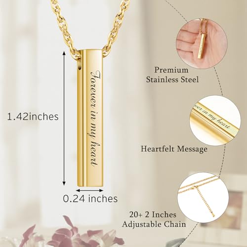 abooxiu Urn Necklace for Human Ashes Cremation Jewelry for Ashes Stainless Steel Keepsake Ashes Necklace Memorial Urn Jewelry Pendant for Women Men - Forever in my heart - style: Gold-engraving
