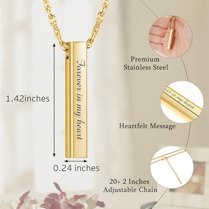 abooxiu Urn Necklace for Human Ashes Cremation Jewelry for Ashes Stainless Steel Keepsake Ashes Necklace Memorial Urn Jewelry Pendant for Women Men - Forever in my heart - style: Gold-engraving
