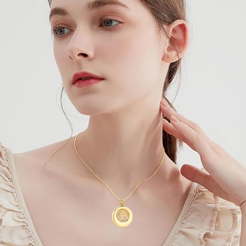 Hearbeingt Tree of Life Urn Necklaces for Ashes Circle Cremation Jewelry - color: A-Gold