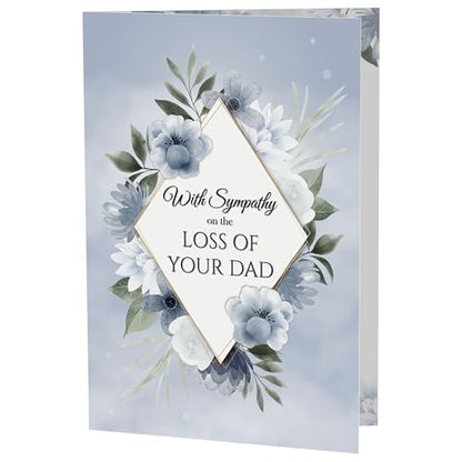 Sympathy Card for Loss of Dad Blue Floral Design with Printed Verse