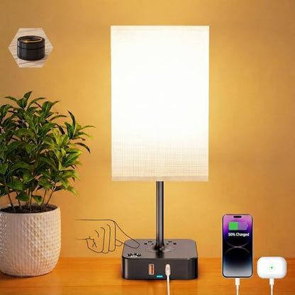 Bedroom Nightstand Lamp with Charger, Touch Table Lamps with Remote Control - color: Milky White