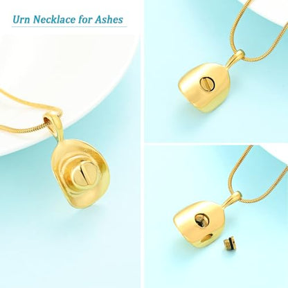 Hearbeingt Cowboy Hat Urn Necklace for Ashes Cremation Jewelry - color: Gold