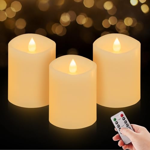 3x4 Flickering Flameless Candles Set of 3, 2AA Battery Life 600 Hours Battery Candles Flickering with Timer,4 inch Flameless Candles with Remote for Indoor/Outdoor, Ivory - color: Ivory, size: 3"x4" - 3 Pack