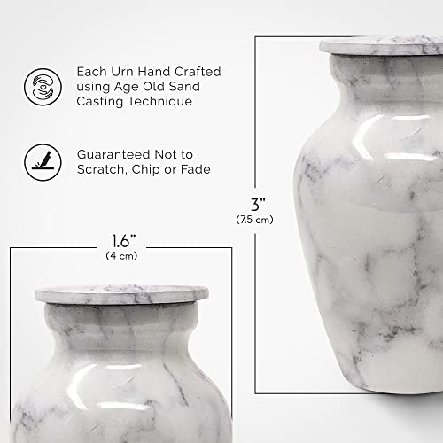 Set of 4 Elegant Marble Style Keepsake Urns – Metal Little Mini Urn for Human Ashes – Secure Screw Top – Small Personal Size – Carrara White Finish - color: 4 Carrara White