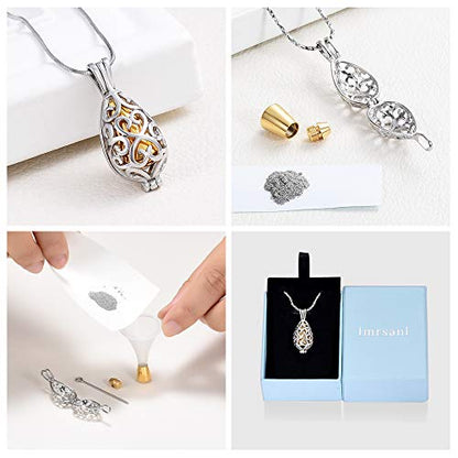 Imrsanl Cremation Jewelry for Ashes - Lotus Flower Ashes Pendant Necklace with Mini Keepsake Urn Memorial Ash Jewelry - color: Teardrop-Gold