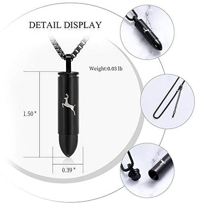XSMZB Deer Bullet Cremation Jewelry Urn Necklace for Ashes Human Pet Bullet Ashes Keepsake Pendant Funeral Memorial Jewelry Gift - color: Black