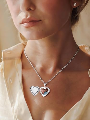 FindChic Locket Necklace for Women Custom Photo Memorial Gifts Multi-Shaped - color: Silver- Polished Heart