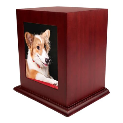 Pet Urn for Ashes Wooden Memorial Urn Dogs Cats with Photo Frame Wine Red - color: Wine Red