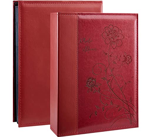 Artmag Photo Album 4x6 300 Photos, Extra Large Capacity Leather Cover Wedding Family Photo Albums Holds 300 Horizontal 4x6 Photos(Red) - color: Red, size: 300 Pockets