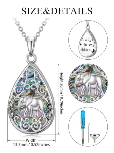 WINNICACA Urn Necklaces for Ashes 925 Sterling Silver Butterfly Hummingbird Dragonfly Teardrop Ash Necklace Cremation Jewelry Urn Pendants for Women Memorial Gifts for Birthday Christmas Funeral - style: 7-Elephant Urn Necklace