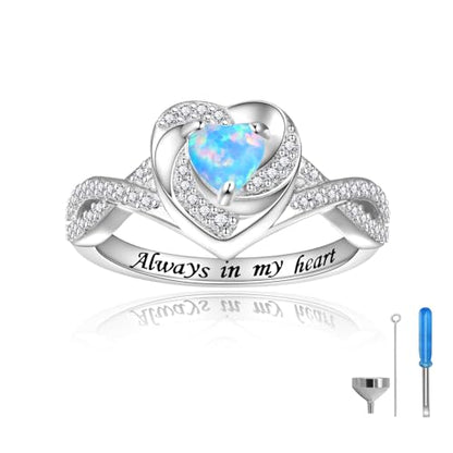 Sariel Heart Cremation Ring for Ashes - 925 Sterling Silver Opal Urn Keepake Rings Memorial Jewelry for Women - color: Blue