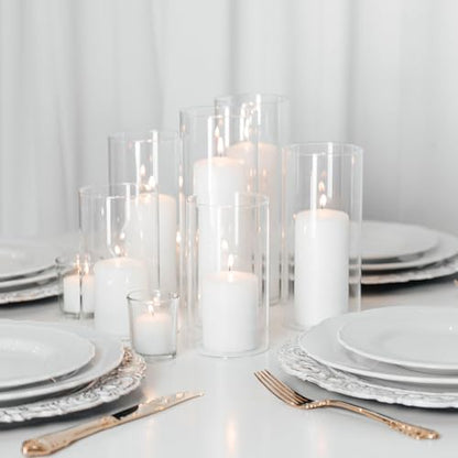 Yummi Set of 36 Slim Pillars and Cylinder Vases - White - color: White