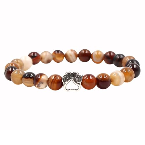 ShiQiao Spl Cat Dog Footprint Paw Stretchable Bracelet for Women Men Birthday Gifts for Cat Dog Lovers Gift for Pet Owner Natural Stone Beads Bracelets for Daughter Son Memorial Remembrance Bracelet