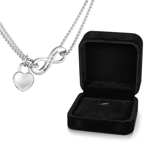 XIUDA Infinity Urn Necklace for Human Ashes Always in My Heart Cremation Necklace Stainless Steel Memorial Ash Jewelry for Women - color: Silver with box