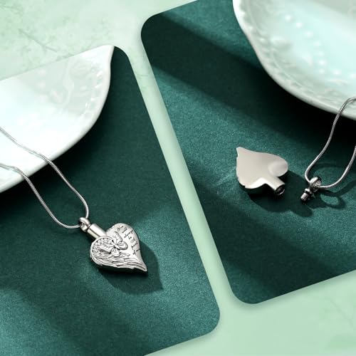 Love Heart Cremation Jewelry Urn Necklaces Butterfly Urn Necklaces for Ashes Memorial Keepsake Pendant for Women Men Gifts With Funnel Kit & Bag - color: Silver