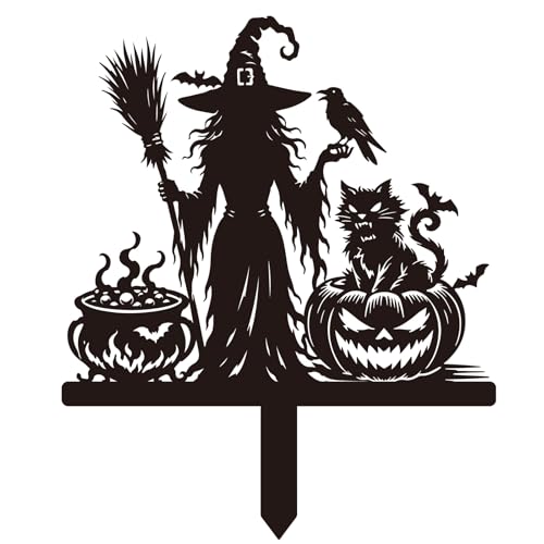 Rngmsi Halloween Witch Yard Decorations Outdoor, Outdoor Halloween Metal Yard Signs with Stake, Black Witches Silhouette Garden Stakes for Home Garden Outside Yard Lawn Patio Decor - style: Halloween Witch