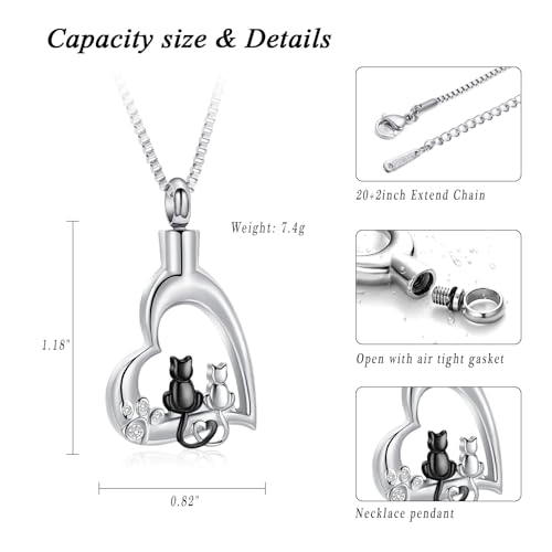 XSMZB Heart Paw Pet Cremation Jewelry for Ashes Cute Cat Memorial Urn Necklace for Women Men Pendant Ashes Holder Keepsake Jewelry - color: Silver-Black