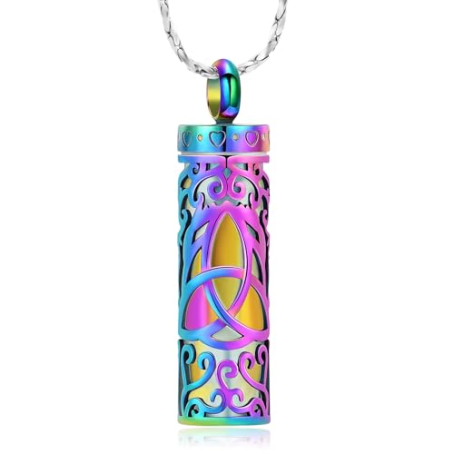 Imrsanl Celtic Knot Cremation Jewelry for Ashes Stainless Steel Cylinder Urn Necklace Memorial Pendant Human Pet Ashes Holder Keepsake for Women Men - color: Colorful