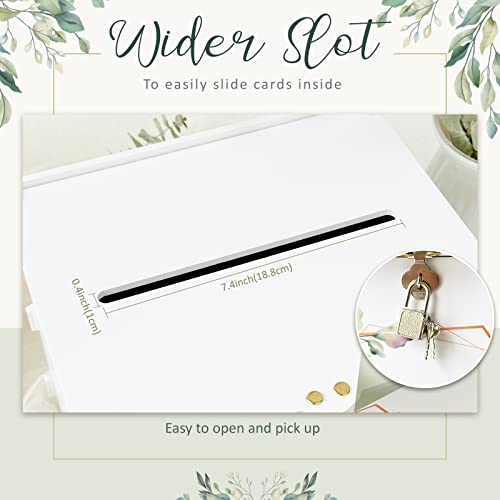 White Wedding Card Box with Lock, PVC Envelope Money Card Box for Wedding - style: White Print