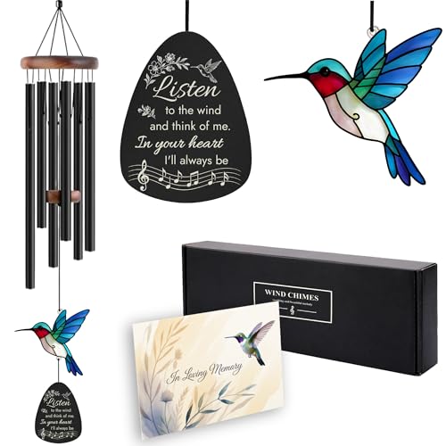 Memorial Wind Chimes for Loss of Loved One, Sympathy Gifts for Loss of Mother/Dad/Husband - Hummingbird Wind Chimes for Outside with Mute Option, Sympathy Wind Chimes 48'' - size: 48IN