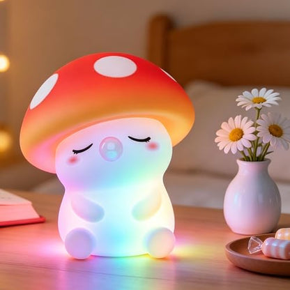 FAMIDUO Mushroom Night Light for Kids, Silicone Squishy RGB Nursery Lamp | 2-Brightness & Breathing 7-Color Rainbow, Anti-Blue Eye-Caring, BPA-Free Silicone Mood Light , Cute Gifts for Baby Toddler - color: Mushroom RGB