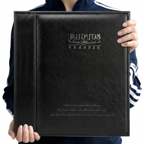 Zoview Black Large Self-Adhesive Photo Album, PU Leather Cover | Refillable Scrapbook Album for 3x5 to 8x10 Photos, Repositionable DIY Layouts, Notes and Keepsakes - color: Black