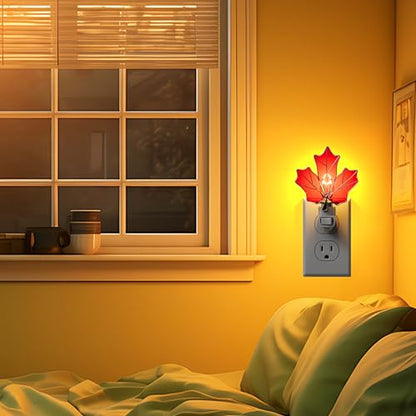 Stained Glass Maple Leaf Night Lights Plug in for Home,7W Warm Light - color: Brown Maple Leaf