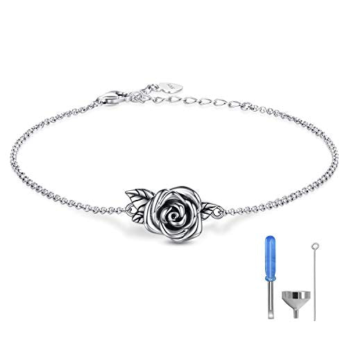 Rose Cremation Urn Jewelry for Ashes - 925 Sterling Silver Memorial Keepsake Ring Bracelet Necklace Gift for Women, Bereavement Gift for A Loss Of the Loved One - style: urn bracelet 1