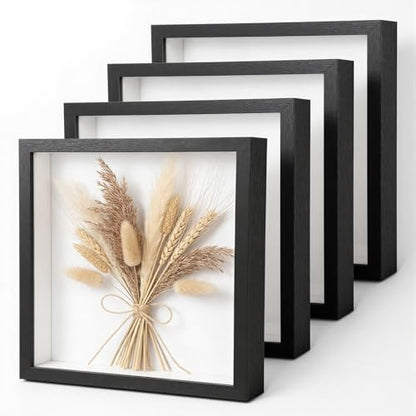 4 Pack Shadow Box Frames, 12 x 12 Inches Square Artificial Board Shadow Boxes Display Case, Black 3D Picture Frames for Photos, Dried Flowers, Wall Mounted Handicraft Photo Frame - color: Black, size: 12X12
