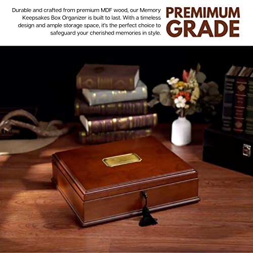 Romeo Memory Keepsake Box Organizer with Mahogany Wood Finish - Large Personal Storage Box with Locking Lid | Wooden Memory Box Gift for Anniversary, Wedding, Valentine, Birthday