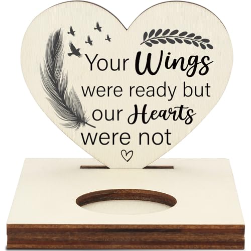 Memorial Tealight Candle Holder with Feather & Birds “Your Wings were Ready” Verse, Heart-Shaped Remembrance Plaque, Sympathy Bereavement Gift, LMM15 - color: Your Wings Were Ready