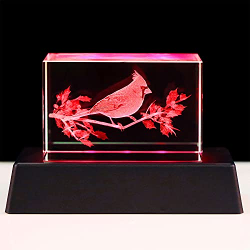 YWHL Crystal Cardinal Gifts for Women Man: 3D Laser Engraved Red Cardinal Figurine Decor, Night Light, Christmas Sympathy Gifts - color: Cardinal 1