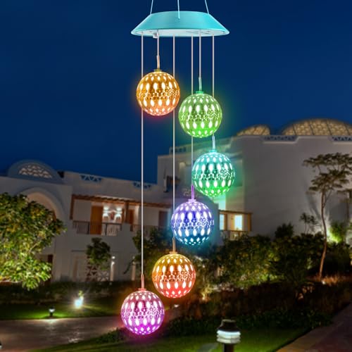 Toodour Solar Wind Chime, Color Changing Moroccan Ball Wind Chimes | LED Decorative Mobile, Gifts for Mom, Waterproof Outdoor Decorative Lights for Garden Patio Party Yard Window Outdoor Decor - color: Moroccan Ball