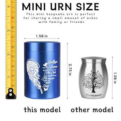 Mini Urns for Human Ashes Set of 4, Small Blue Angel Wings Keepsake Urns for Ashes 4 Pack (2.7 x 1.6 Inch, Aluminum)