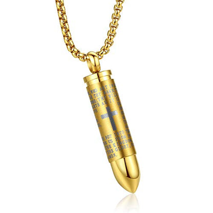 Mens Urn Necklace For Ashes Bullet Shape Cross Cremation Urn Jewelry - color: Gold Tone