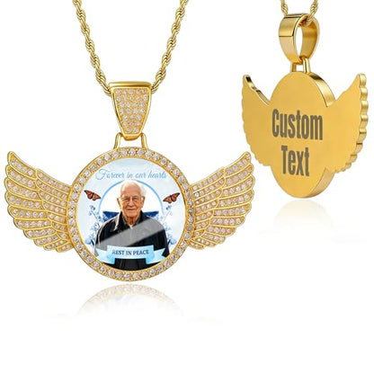 HJX Custom Circle Chain with Wings, Memorial Picture Necklace for Men Womem - color: 8-wing memorial