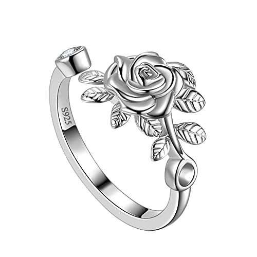 Jewmon Adjustable Flower Rose Ring for Women 925 Sterling Silver/Gold Plated Rose Flower Open Ring Elegant Promise Ring for Women Romantic Jewelry for Birthday Valentine Christmas Day Gifts - color: B,Sterling Silver Rose Ring