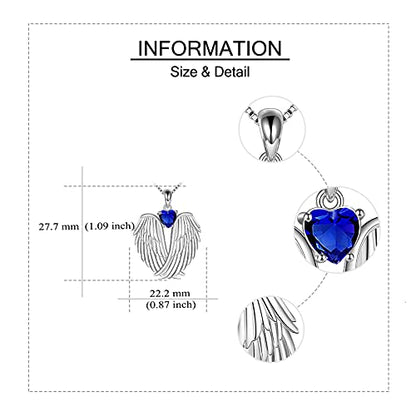 YFN Angel Wings Necklace 925 Sterling Silver Guardian Angel Wings Pendant Necklace Birthstone Necklace for Women Girls Christmas Jewelry Gifts - color: September