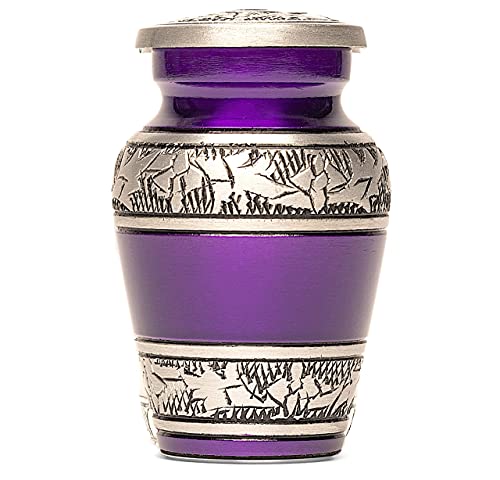 Eternal Harmony Small Keepsake Urn, Male & Female Small Cremation Urn for Human Ashes with Elegant Finishes, Secure Seal & Velvet Bag, Mini Urn for Men & Women Ashes Up to 3 Cubic Inches (Purple) - color: Purple