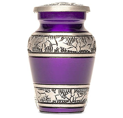 Eternal Harmony Small Keepsake Urn, Male & Female Small Cremation Urn for Human Ashes with Elegant Finishes, Secure Seal & Velvet Bag, Mini Urn for Men & Women Ashes Up to 3 Cubic Inches (Purple) - color: Purple