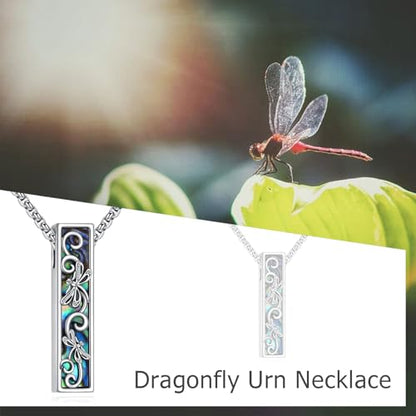 Cremation Urn Necklace for Ashes 925 Sterling Silver Moon Phase/Tree of Life/Hummingbird/Moss Agate/Opal/Compass/Mountain/Butterfly/Turquoise/Sunflower/Dragonfly/Cross Pendant Necklace Cremation Memorial Keepsake Urn Jewelry for Women Men - style: Dragonf