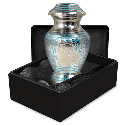 Baby Urns for Ashes Boy - Teddy Bear Urn for Babies - Beautiful Small Urns for Children & Kids - Honor Your Loved One with Baby Keepsake Urn (Blue, Small)