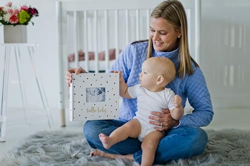 Pearhead Hello Baby Photo Album, Keepsake Book for New and Expecting Parents, Gender-Neutral Baby Accessory, Ideal Gift for Baby Shower, Holds 200 Pictures, Black and Gold Polka Dot | Holds 200 4x6" Pictures with Space for Notes, Memory Keepsake Book for