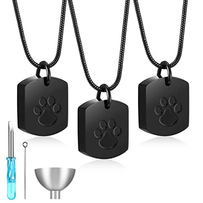Yinkin 3 Pcs Pet Cremation Jewelry Urn Memorial Ashes Necklace for Women Men Animal Lover Keepsake Pendant Titanium Steel Pet Paw Print Necklace for Cat Dog Puppy Funeral with Filling Kit
